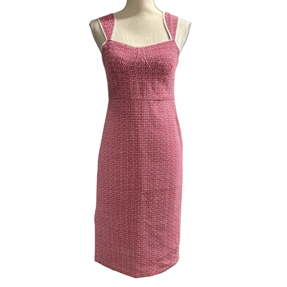 Nicole Miller Dress Pink Babydoll Tweed Sleeveless Midi Size 4 Wedding Guest‎